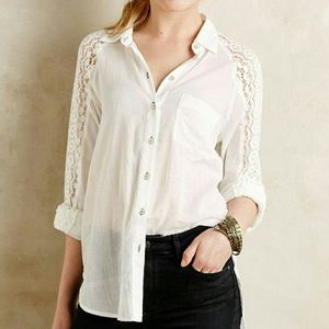 Anthro Holding Horses Lace Sleeve Button Down